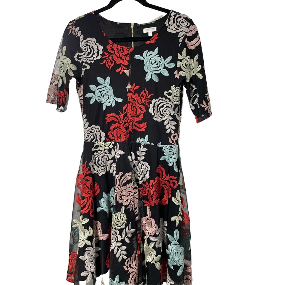 Anthropologie Weston Wear Rose Overlay Fit and Flare Dress Medium